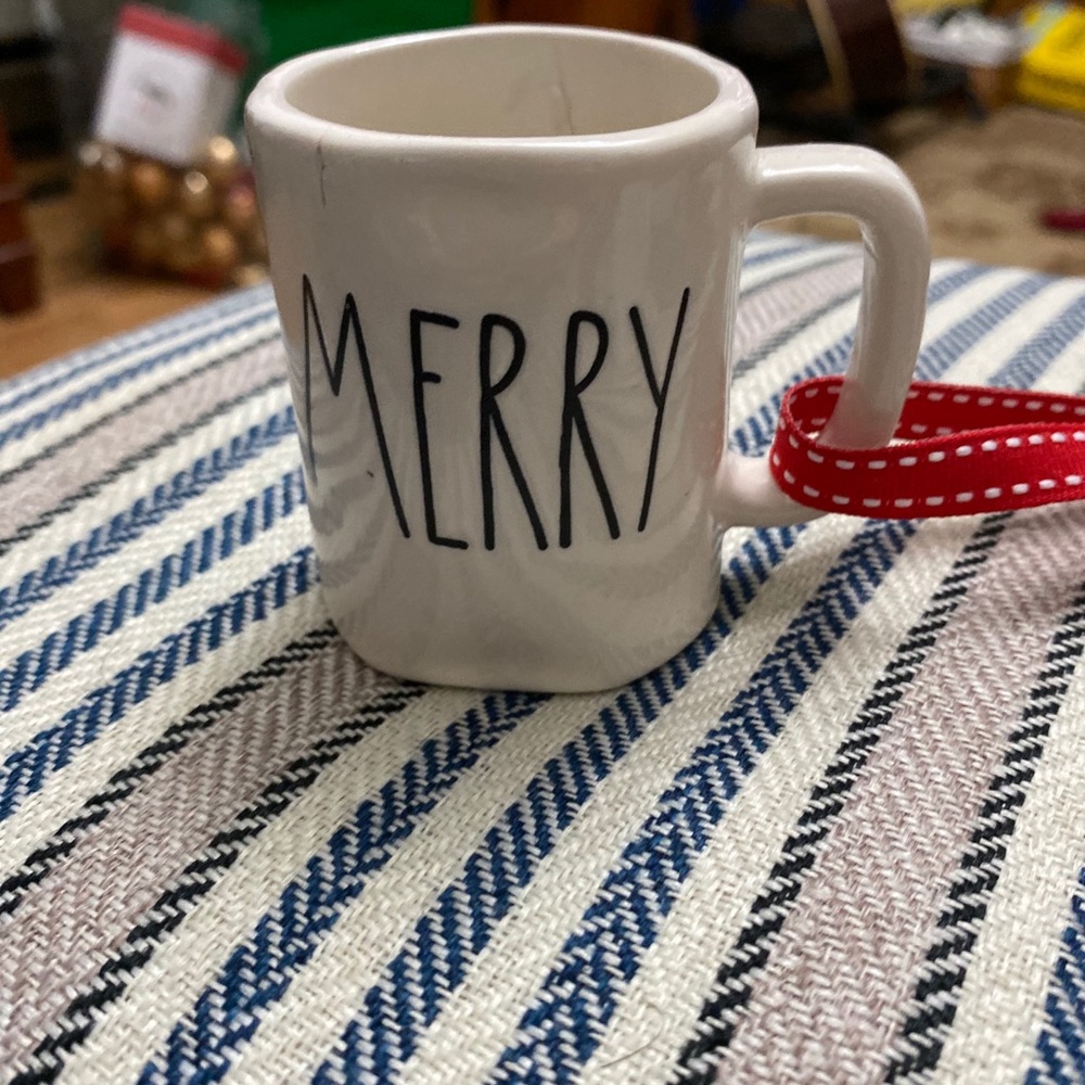 Rae Dunn mug “merry” Christmas ornament